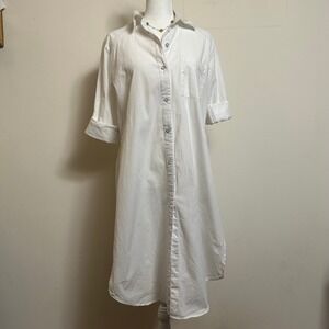 Thread Story Shirt Dress Womens Small‎ White Cotton High Slit Button Down Midi